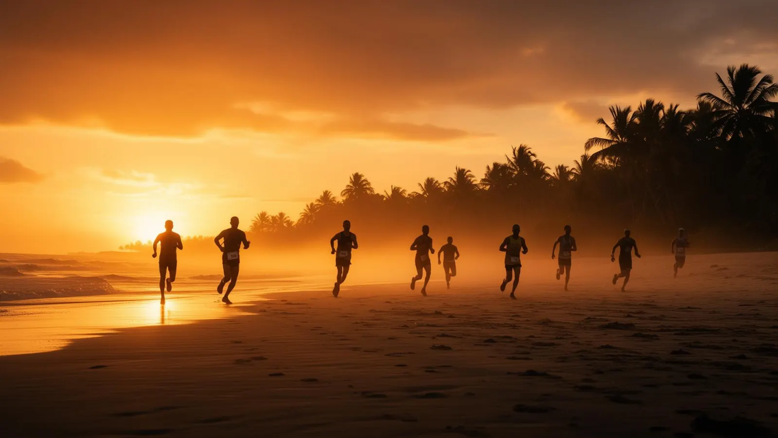 Corredores en la playa al amanecer