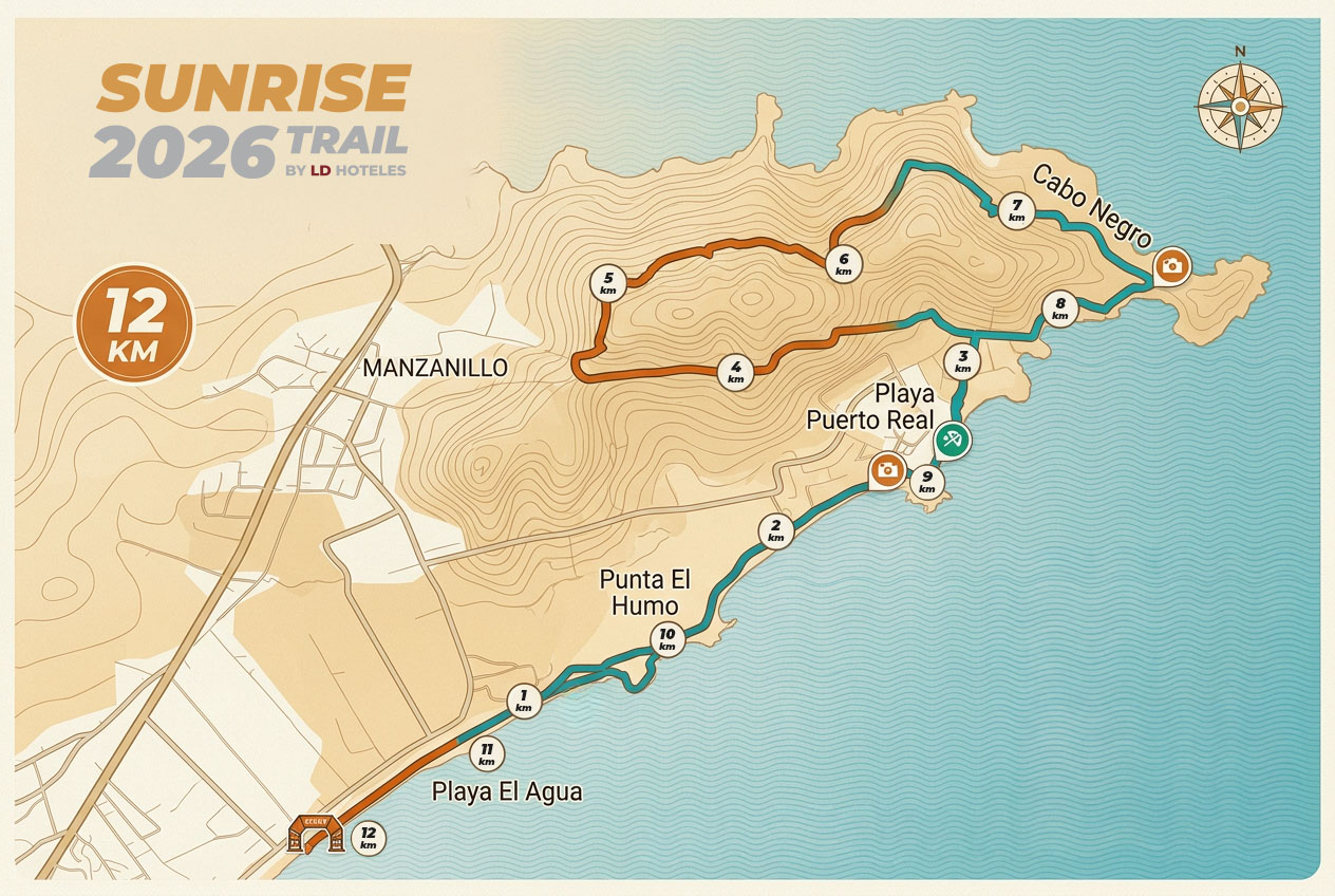 Mapa oficial de la ruta 12K Sunrise 2026 Trail