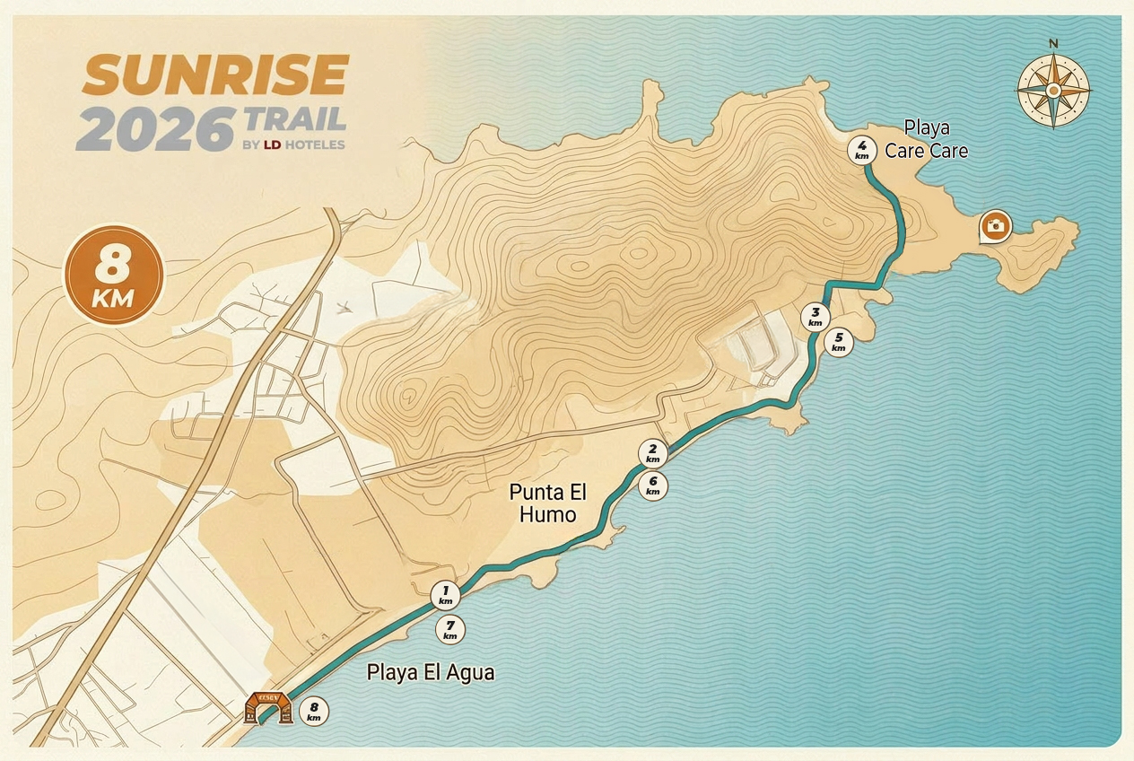 Mapa oficial de la ruta 8K Sunrise 2026 Trail